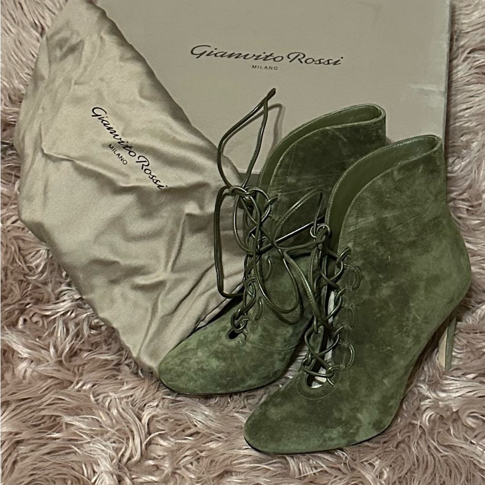 Gianvito Rossi Green Velvet Ankle Boots